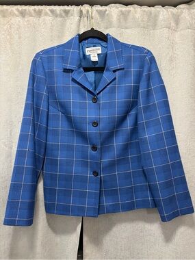 Vintage Pendleton Blue Windowpane Plaid Blazer 10